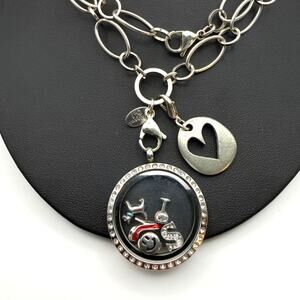 Origami Owl Living Locket Swarovski Charms Heels Dog S Wine Nana 31" Long Chain